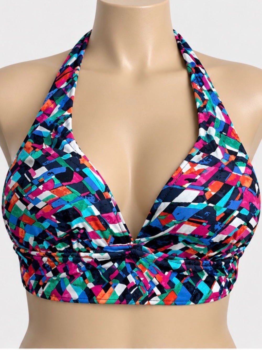 Captiva Women’s Large Multicolor Abstract Halter Bikini Swim Top Padded Tie Neck